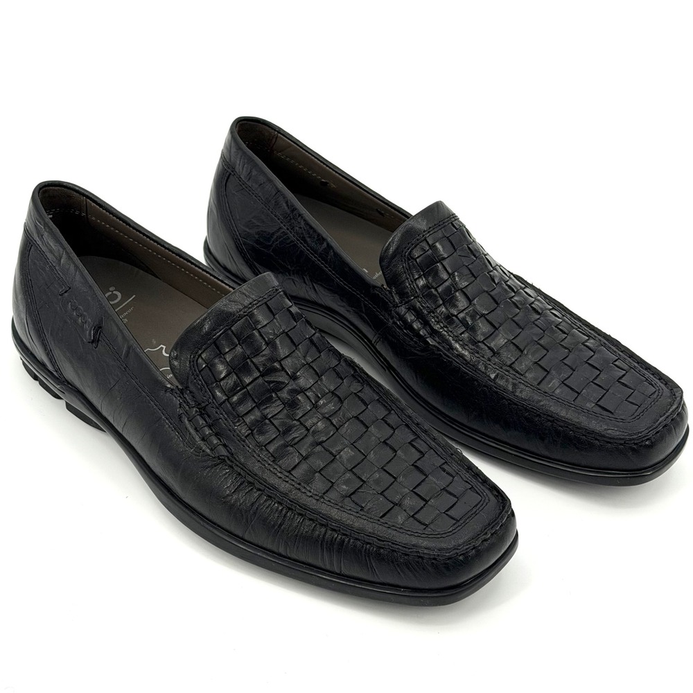 Ecco Mens Black Woven Leather Oxford Loafers Moccasins Shoes Size 43